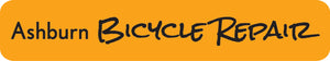Ashburn Bicycle Repair horizontal logo with orange background and RockSalt font.