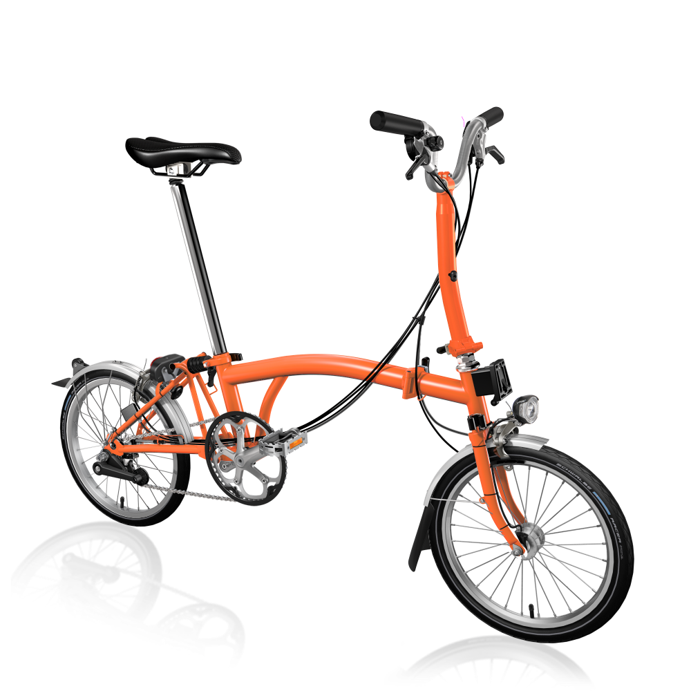 Brompton C Line Mid Bar 6-Speed with Dynamo Lighting, Fire Coral